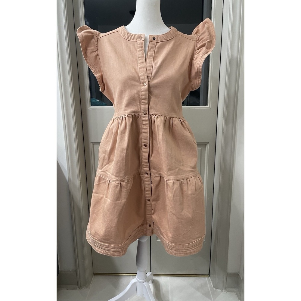 Marie Oliver Neelie Denim Dress XS Pockets Tiered Flutter Cap Sleeves